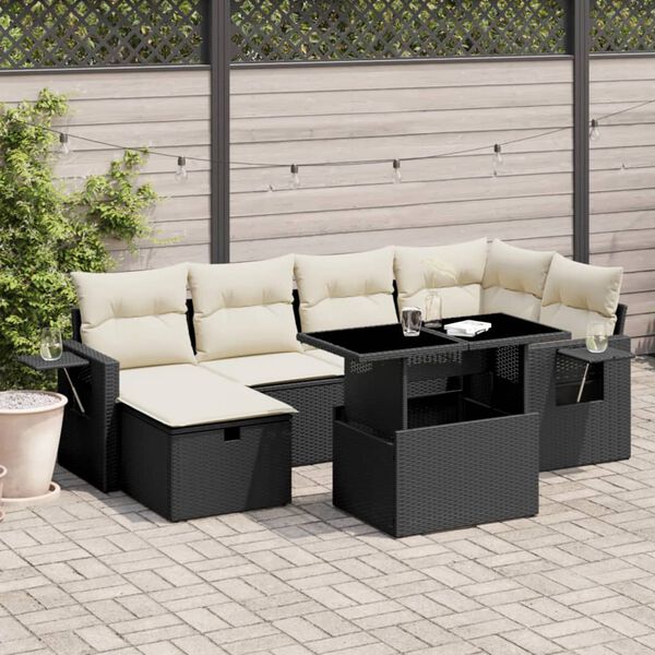 vidaXL Salon de jardin 7 pcs avec coussins noir r&eacute;sine tress&eacute;e