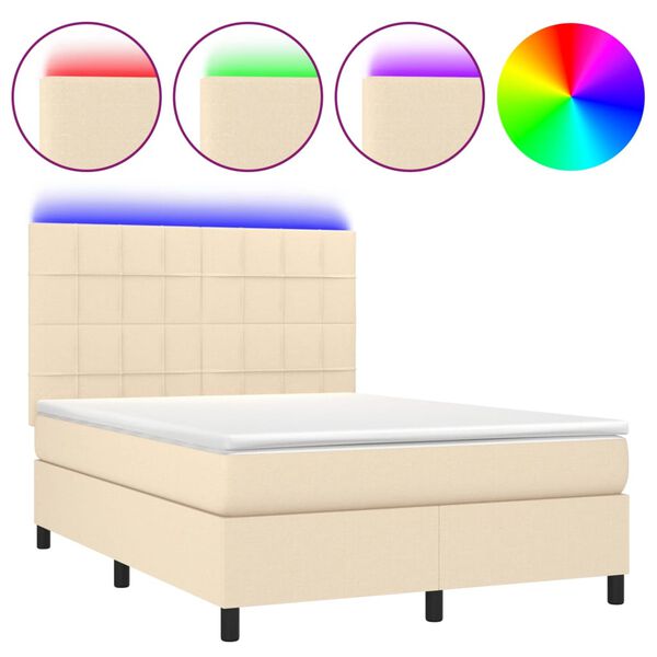 vidaXL Sommier &agrave; lattes de lit et matelas et LED Cr&egrave;me 140x190cm Tissu