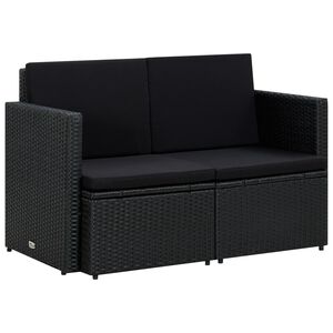vidaXL Canap&eacute; de jardin &agrave; 2 places avec coussins Noir R&eacute;sine tress&eacute;e