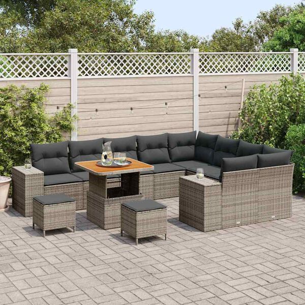 vidaXL Ensemble de canap&eacute; de jardin avec coussin 12 pcs Gris