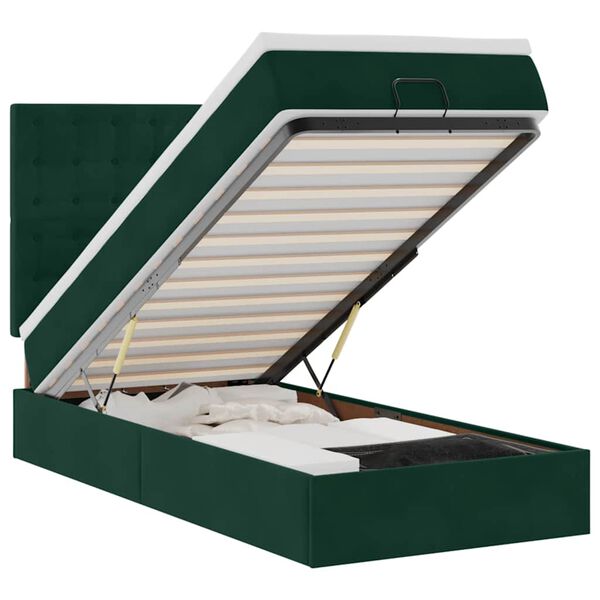 vidaXL Cadre de lit ottoman avec matelas vert fonc&eacute; 90x200 cm velours
