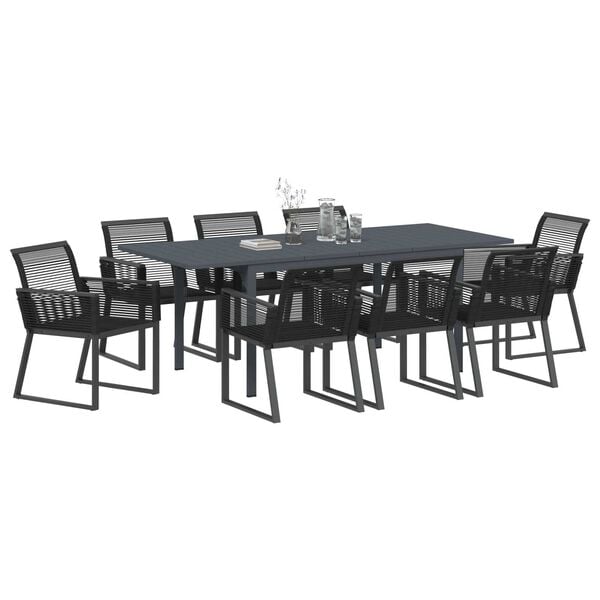 vidaXL Ensemble de salle à manger pour jardin 9 pcs Noir polyrotin