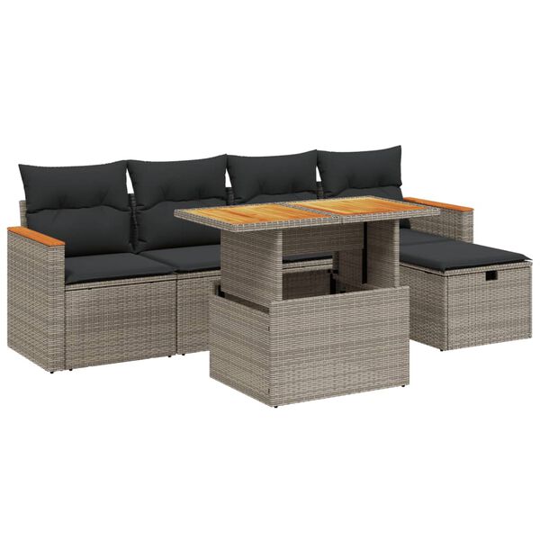 vidaXL Salon de jardin 6 pcs avec coussins gris r&eacute;sine tress&eacute;e