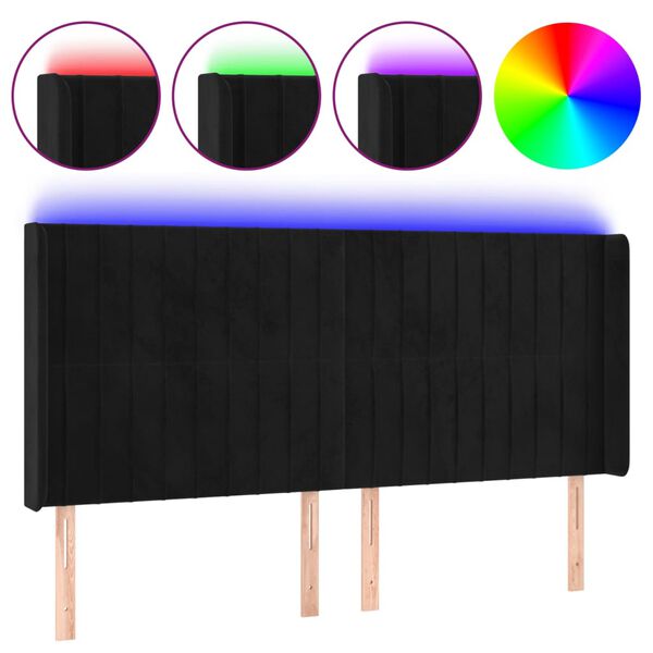 vidaXL T&ecirc;te de lit &agrave; LED Noir 203x16x118/128 cm Velours