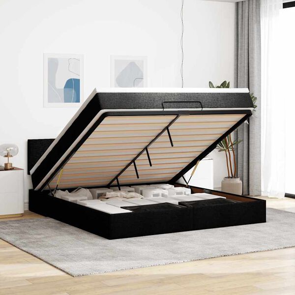 VidaXL Cadre de lit ottoman avec matelas noir 180x200 cm tissu