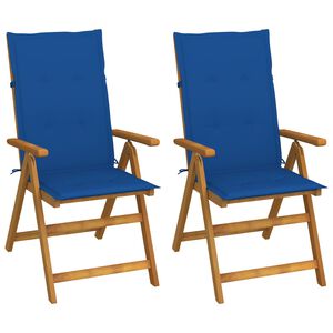 vidaXL Fauteuils pliants inclinables (lot de 2) avec coussins, en bois d'acacia massif
