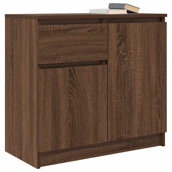vidaXL Buffet avec tiroir ch&ecirc;ne brun 71x35x65 cm bois d'ing&eacute;nierie