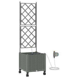 vidaXL Porte-plante de jardin avec irrigation et roues Gris clair PP