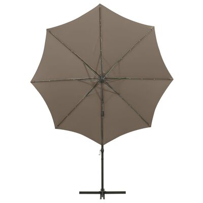 vidaXL Parasol de jardin en porte-à-faux et mât et lumières LED taupe