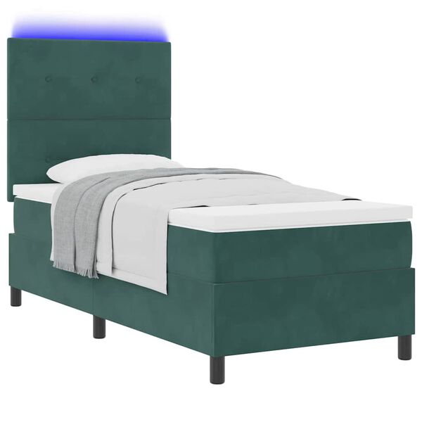 vidaXL Lit &agrave; ressort LED avec matelas Vert fonc&eacute; 90 x 200 cm tissu