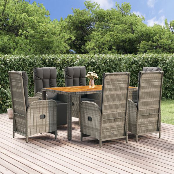 vidaXL Ensemble &agrave; manger jardin et coussins 7 pcs gris rotin