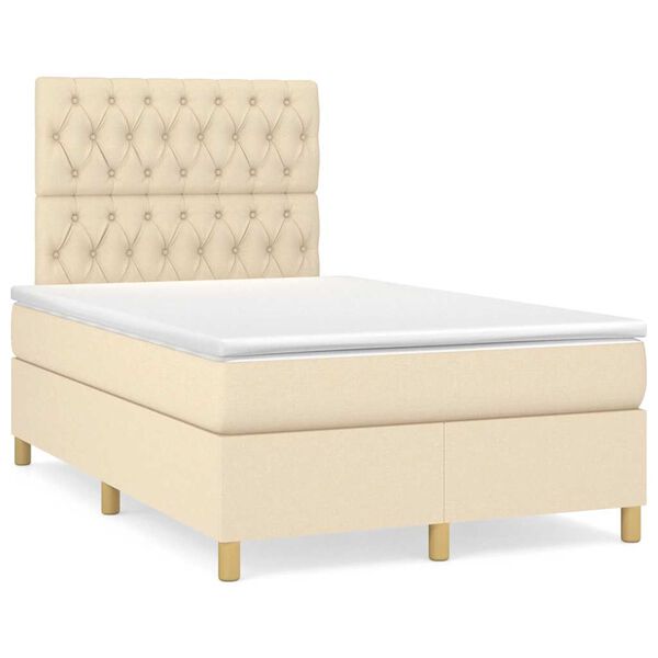 vidaXL Sommier &agrave; lattes de lit matelas et LED cr&egrave;me 120x190 cm tissu