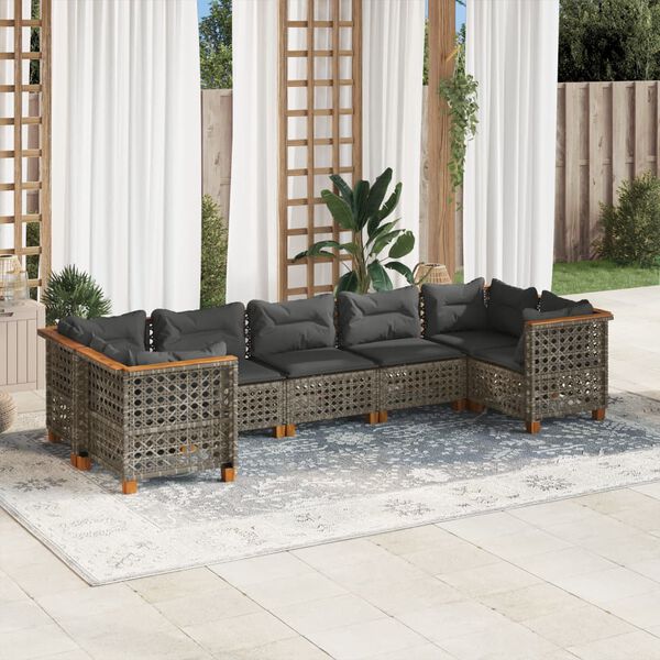 vidaXL Salon de jardin avec coussins 7 pcs gris r&eacute;sine tress&eacute;e