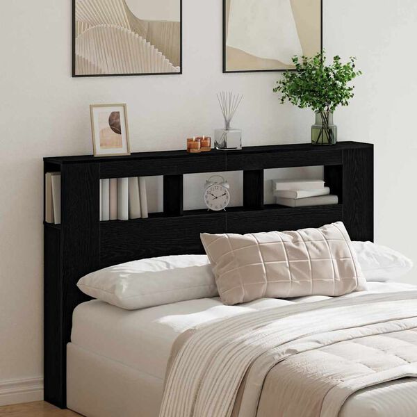 vidaXL T&ecirc;te de lit LED avec &eacute;tag&egrave;re Ch&ecirc;ne noir 160 x 18,5 x 103,5 cm