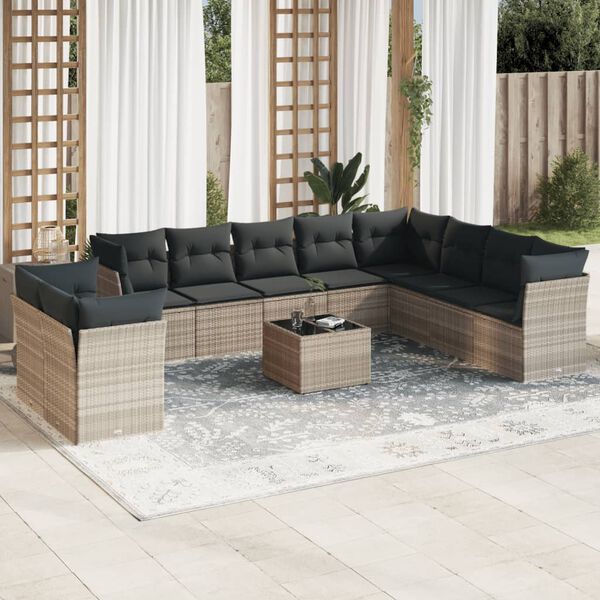 vidaXL Salon de jardin 11 pcs avec coussins gris clair r&eacute;sine tress&eacute;e