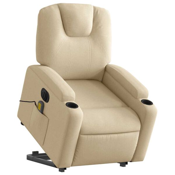 vidaXL Fauteuil inclinable de massage &eacute;lectrique Cr&egrave;me Tissu