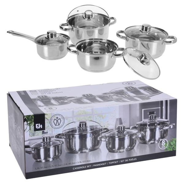 Excellent Houseware Ensemble de casseroles 8 pcs Acier inoxydable