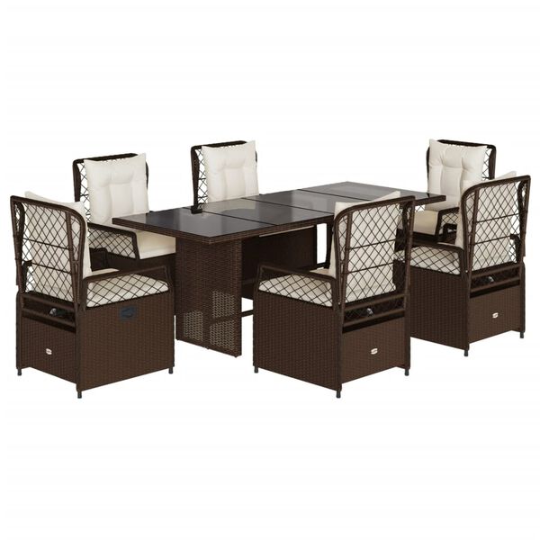 vidaXL Ensemble &agrave; manger de jardin et coussins 7 pcs marron rotin