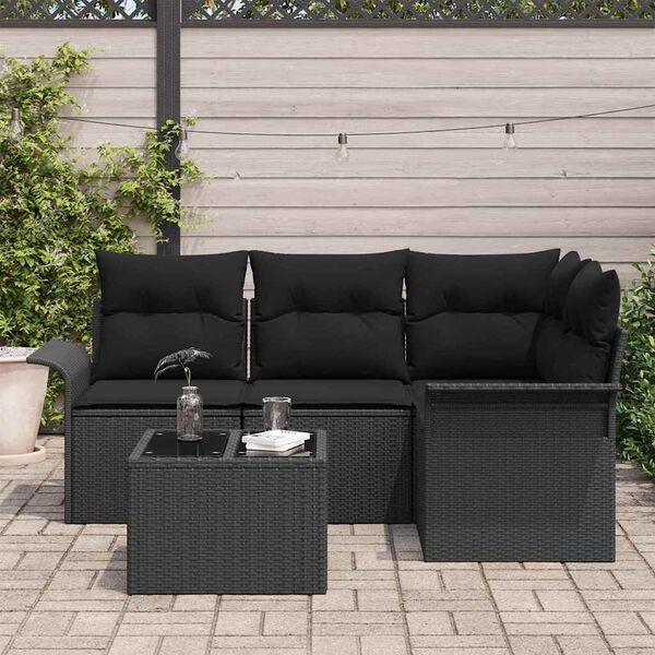 vidaXL Ensemble de canapé de jardin avec coussin 5 pcs Noir polyrotin