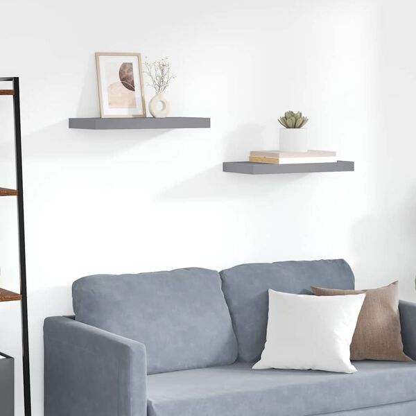 vidaXL &Eacute;tag&egrave;res murales flottantes 2 pcs gris 50x23x3,8 cm MDF