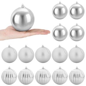vidaXL Ensemble de boules de No&euml;l XL 15 pc Argent&eacute; Diam. 10 cm