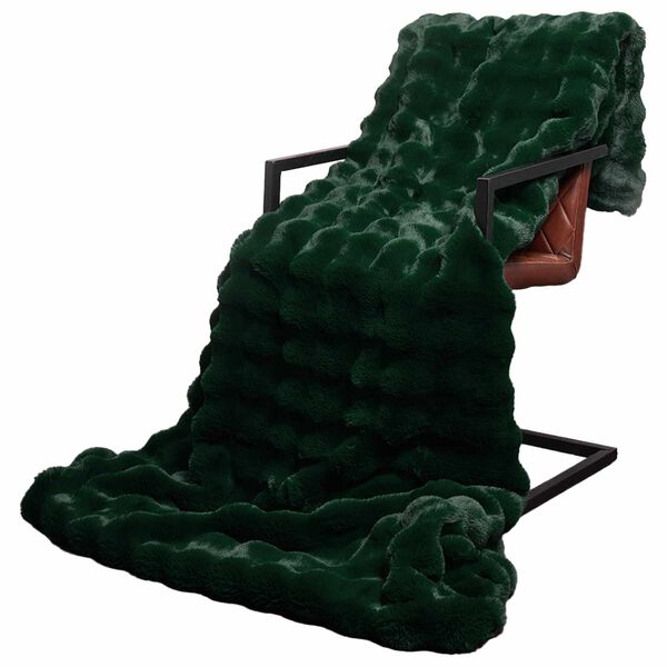vidaXL Couverture en Fourrure de Lapin Synth&eacute;tique Vert fonc&eacute;
