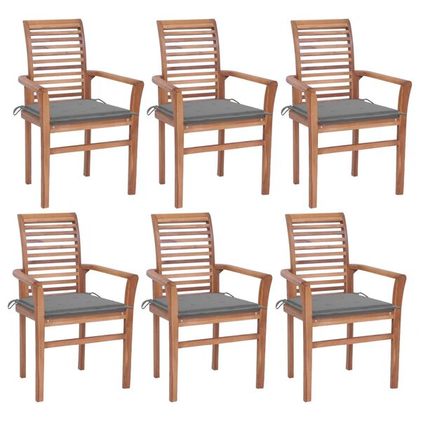 vidaXL Chaises &agrave; manger lot de 6 avec coussins gris Bois teck solide
