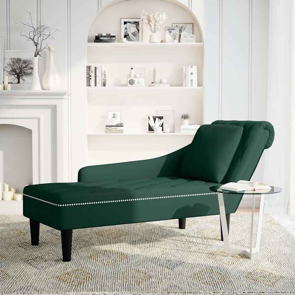 vidaXL Fauteuil long et coussin et accoudoir droit vert fonc&eacute; velours