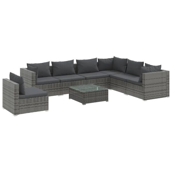vidaXL Salon de jardin 8 pcs avec coussins R&eacute;sine tress&eacute;e Gris
