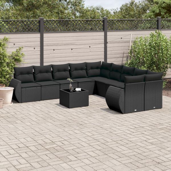 vidaXL Salon de jardin 11 pcs avec coussins noir r&eacute;sine tress&eacute;e