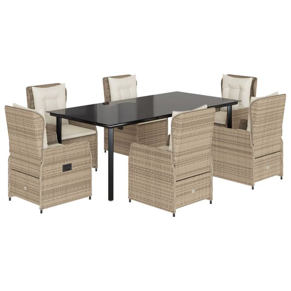 vidaXL Ensemble &agrave; manger de jardin et coussins 7 pcs beige poly rotin