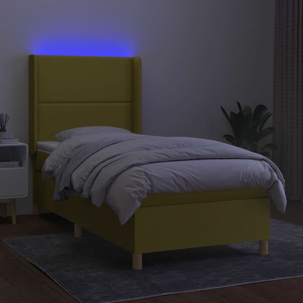 vidaXL Sommier &agrave; lattes de lit matelas et LED Vert 90x190 cm Tissu