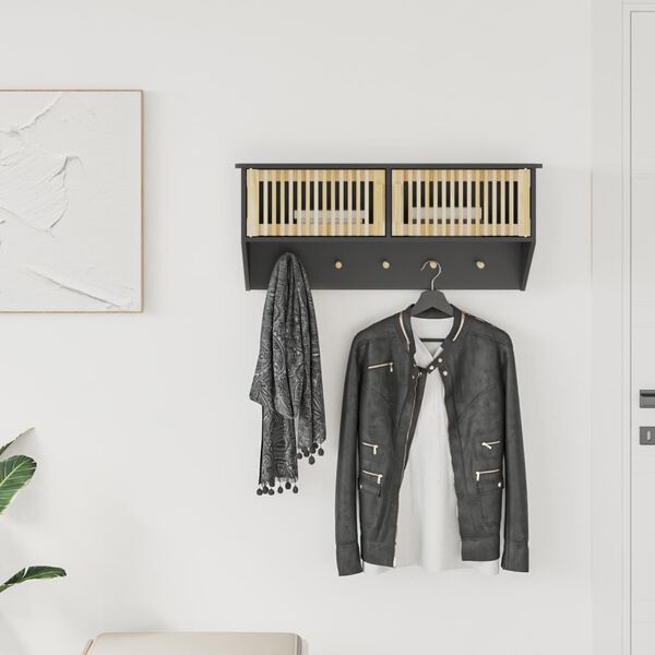vidaXL Armoire murale et crochets noir 80x24x35,5 cm bois d'ing&eacute;nierie
