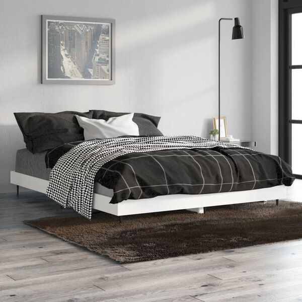 vidaXL Cadre de lit sans matelas blanc 140x190 cm bois d'ing&eacute;nierie