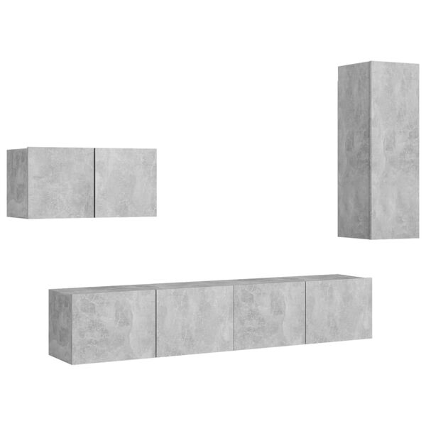 vidaXL Ensemble de meubles TV 4 pcs Gris b&eacute;ton Bois d'ing&eacute;nierie