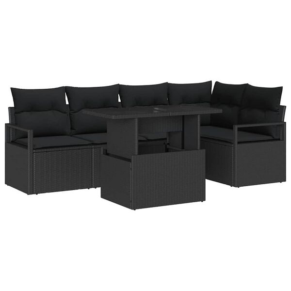 vidaXL Ensemble de canap&eacute; de jardin avec coussin 6 pcs Noir polyrotin