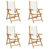 vidaXL Fauteuils pliants inclinables 4 pi&egrave;ces, tissu blanc cr&egrave;me et bois massif