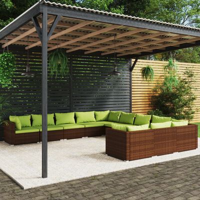 vidaXL Salon de jardin 11 pcs avec coussins Résine tressée Marron