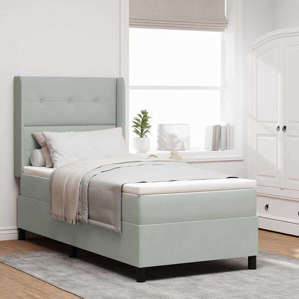 vidaXL Lit &agrave; ressorts avec matelas Gris clair 90 x 200 cm Velours