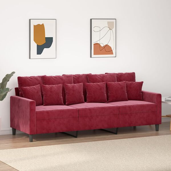 vidaXL Canap&eacute; &agrave; 3 places Rouge bordeaux 180 cm Velours