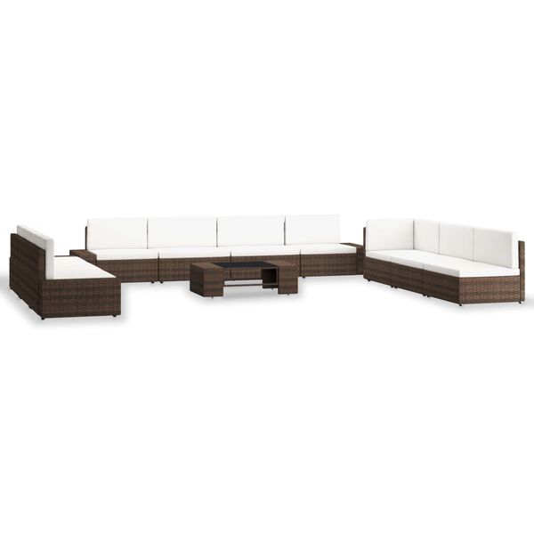vidaXL Salon de jardin 10 pcs R&eacute;sine tress&eacute;e Marron