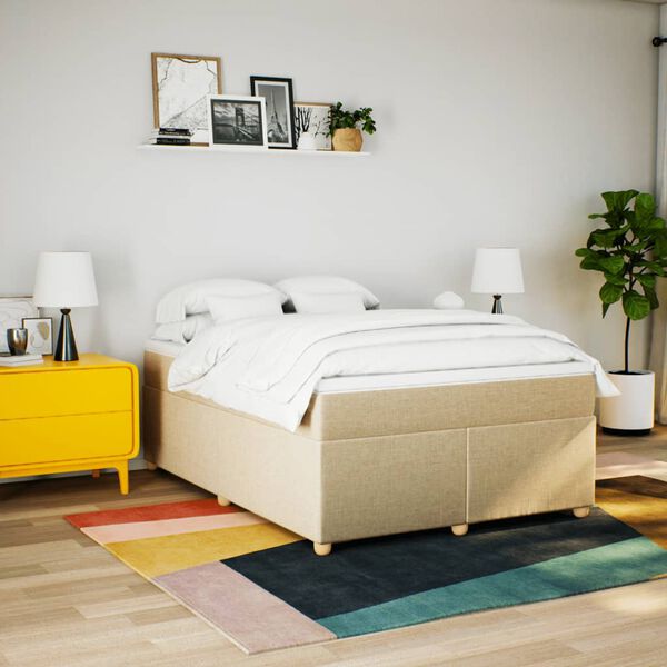vidaXL Sommier &agrave; lattes de lit avec matelas Cr&egrave;me 140x190 cm Tissu