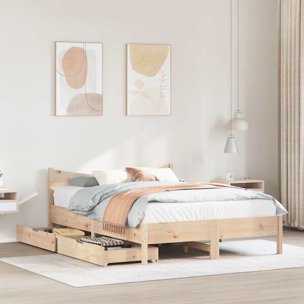 vidaXL Cadre de lit avec tiroirs 140x200 cm bois de pin massif