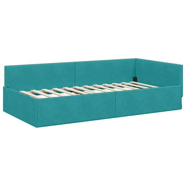 vidaXL Cadre de lit d'angle Turquoise 90 cm x 190 cm Velours