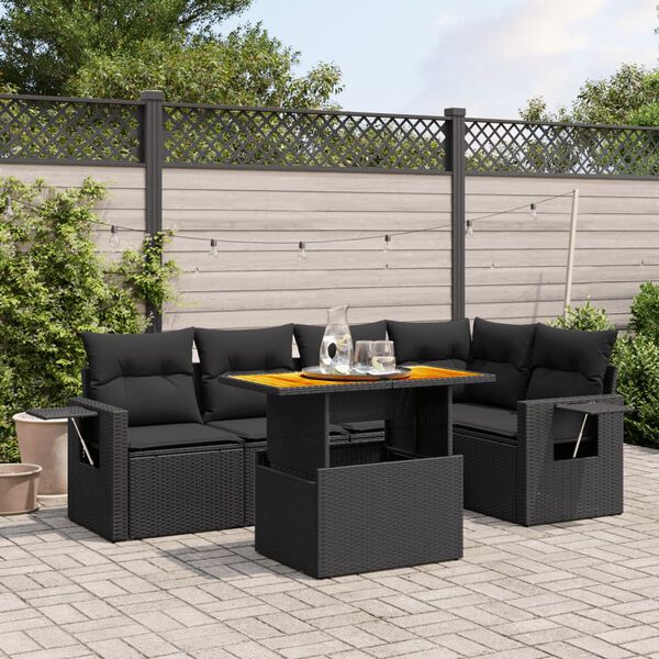 vidaXL Salon de jardin 6 pcs avec coussins noir r&eacute;sine tress&eacute;e