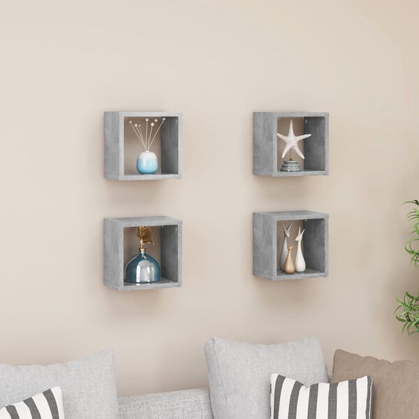 vidaXL &Eacute;tag&egrave;res cube murales 4 pcs Gris b&eacute;ton 22x15x22 cm