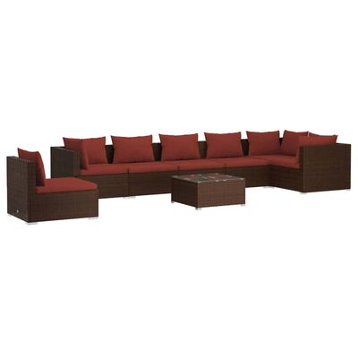 vidaXL Salon de jardin 8 pcs avec coussins résine tressée marron