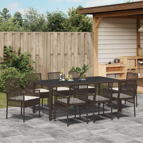 vidaXL Ensemble de salle &agrave; manger pour jardin 9 pcs Marron polyrotin