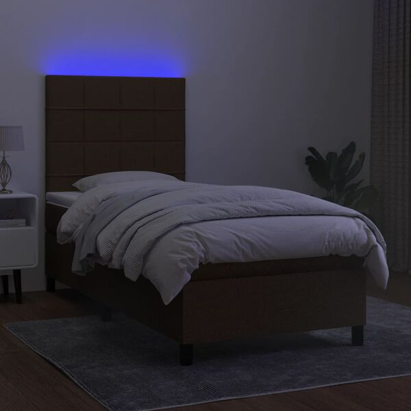 vidaXL Sommier &agrave; lattes de lit et matelas et LED Marron fonc&eacute; 90x190cm