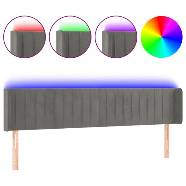 vidaXL T&ecirc;te de lit &agrave; LED Gris clair 203x16x78/88 cm Velours